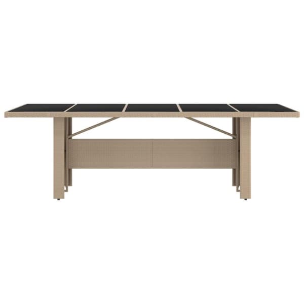 vidaXL havebord med glasbordplade polyrattan og hærdet glas beige