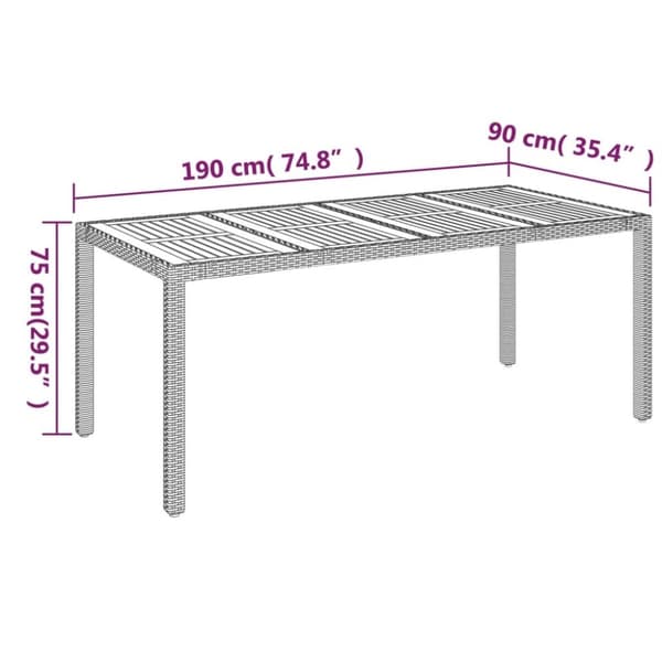 vidaXL havebord med træplade 190x90x75 cm polyrattan sort