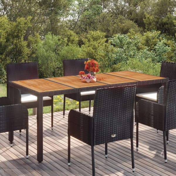 vidaXL havebord med træplade 190x90x75 cm polyrattan sort