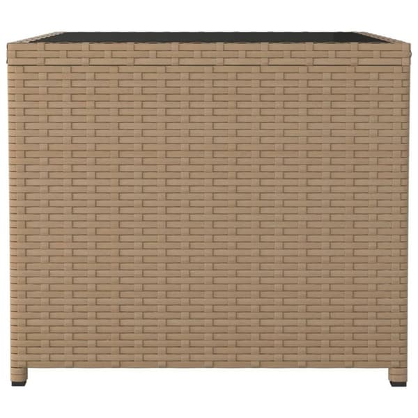 vidaXL Trädgårdsbord med glasskiva beige konstrotting & härdat glas