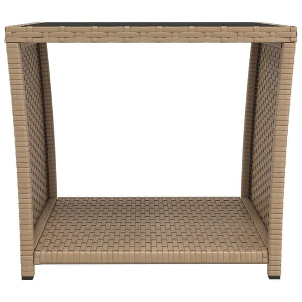 vidaXL Trädgårdsbord med glasskiva beige konstrotting & härdat glas