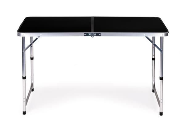 Campingbord - 119,5x60x61,5-69,5 cm - med 4 pallar - svart