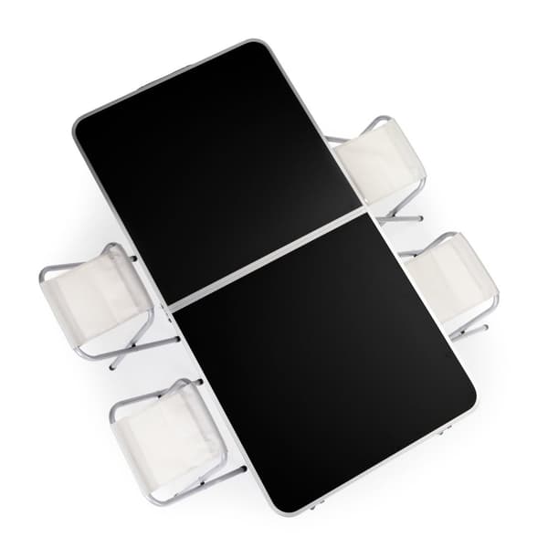 Campingbord - 119,5x60x61,5-69,5 cm - med 4 pallar - svart