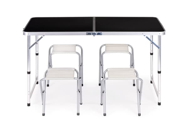 Campingbord - 119,5x60x61,5-69,5 cm - med 4 pallar - svart