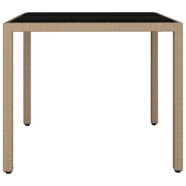 vidaXL Trädgårdsbord med glasskiva beige konstrotting&härdat glas