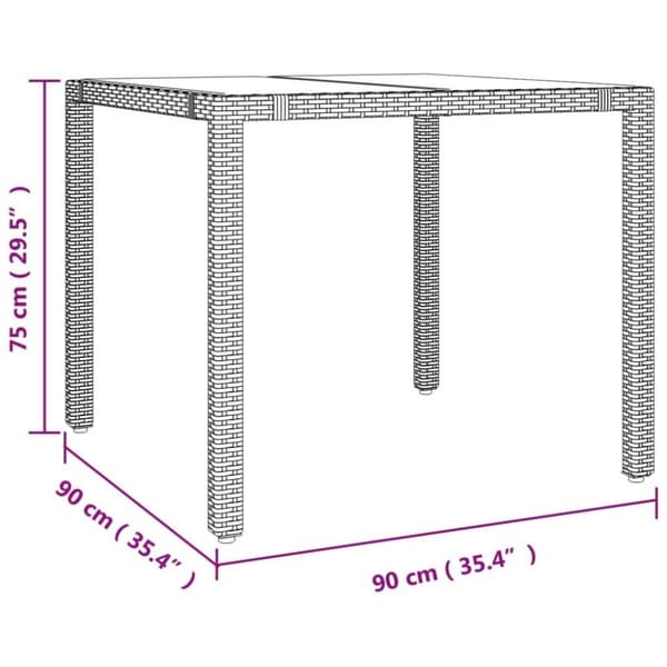 vidaXL Trädgårdsbord med glasskiva beige konstrotting&härdat glas