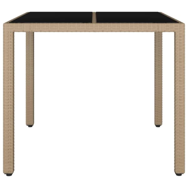 vidaXL Trädgårdsbord med glasskiva beige konstrotting&härdat glas
