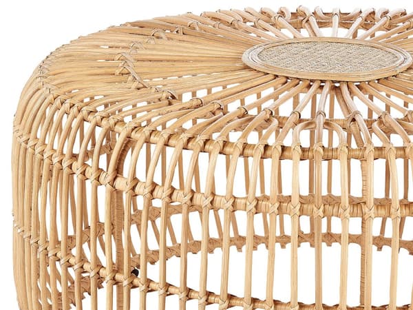 Rattan Have Sofabord Naturrattan 85 cm Rund Håndlavet Indendørs Udendørs Stue Terrasse Patio Boho Style