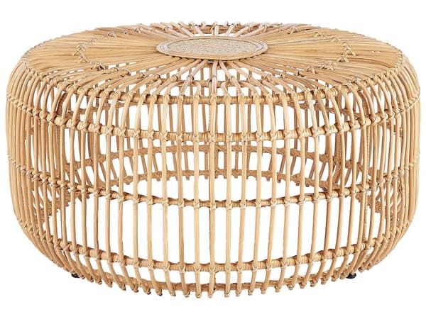 Rattan Have Sofabord Naturrattan 85 cm Rund Håndlavet Indendørs Udendørs Stue Terrasse Patio Boho Style