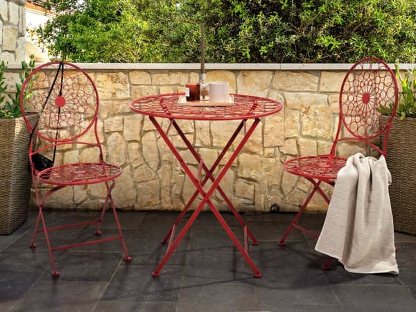 Hage Bistro Bord Rød Jern Sammenleggbar Utendørs UV Rust Motstand Fransk Retro Stil