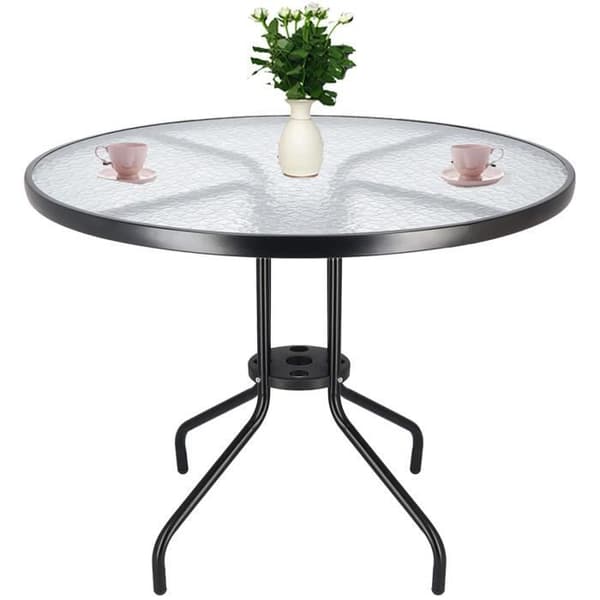 SPRINGOS® bistrobord - Runt trädgårdsbord Diameter 90 cm - Präglad glasskiva