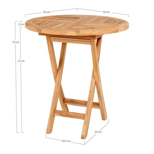 Trädgårdsbord Ø 70 cm + 2 stolar i teak