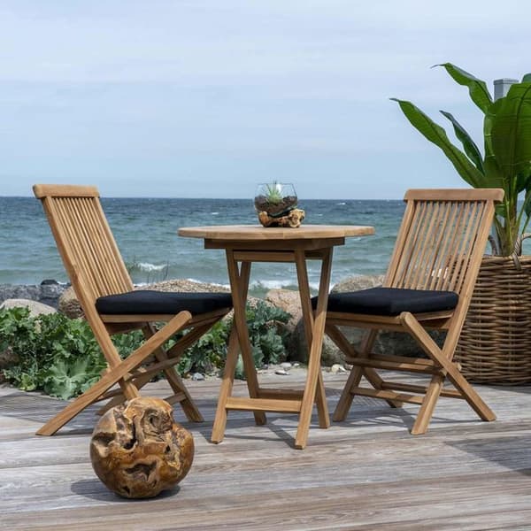 Trädgårdsbord Ø 70 cm + 2 stolar i teak