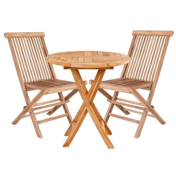 Trädgårdsbord Ø 70 cm + 2 stolar i teak