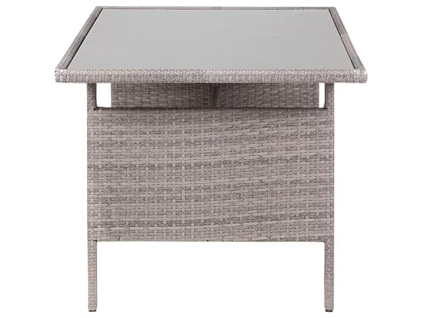 Udendørs spisebord i grå kunstrotting, 145 x 80 cm rektangulær plade i hærdet glas til 4 personer