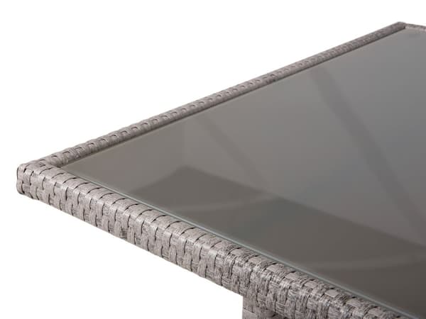 Udendørs spisebord i grå kunstrotting, 145 x 80 cm rektangulær plade i hærdet glas til 4 personer