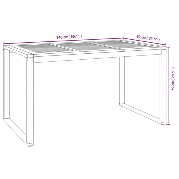 vidaXL havebord med U-formede ben 140x80x75 cm massivt akacietræ