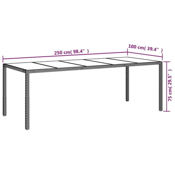 vidaXL Trädgårdsbord vit 250x100x75 cm konstrotting och härdat glas