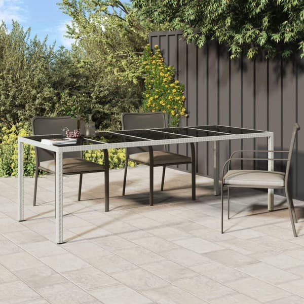 vidaXL Trädgårdsbord vit 250x100x75 cm konstrotting och härdat glas