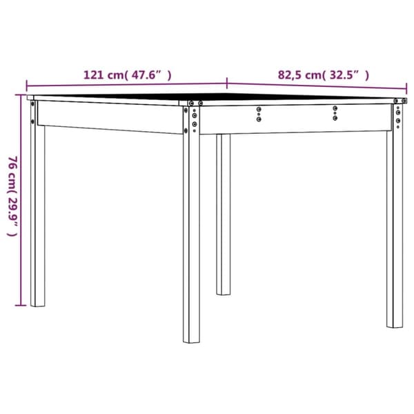 vidaXL Hagebord 121x82,5x76 cm heltre furu