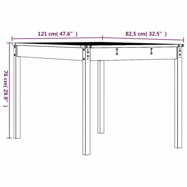 vidaXL Hagebord hvit 121x82,5x76 cm heltre furu