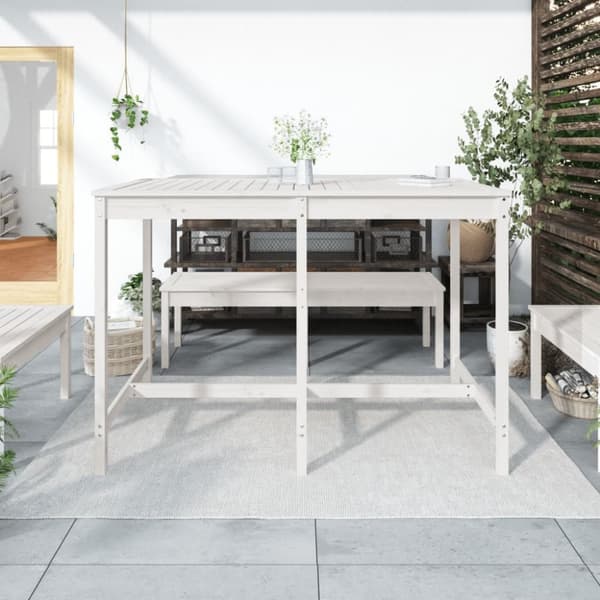 vidaXL Trädgårdsbord vit 159,5x82,5x110 cm massiv furu