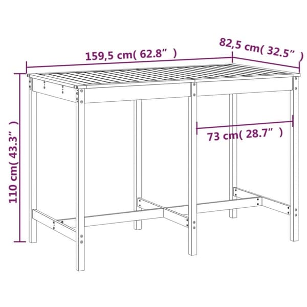 vidaXL Trädgårdsbord vit 159,5x82,5x110 cm massiv furu