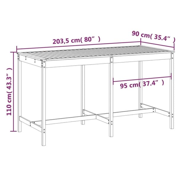 vidaXL havebord 203,5x90x110 cm massivt fyrretræ