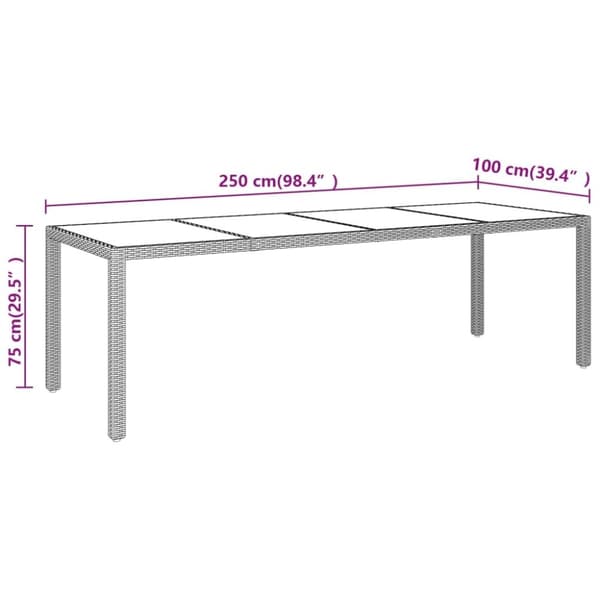 vidaXL havebord med glasplade polyrattan beige