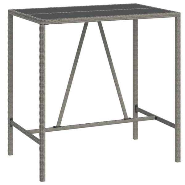 vidaXL barbord med glasplade 110x70x110 cm polyrattan grå