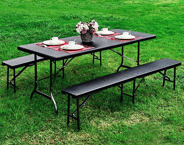 Campingbord - med bänkar - 8 personer - 179x74x74 cm - brun