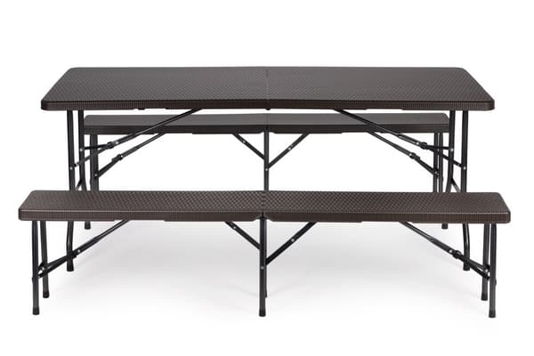 Campingbord - med bänkar - 8 personer - 179x74x74 cm - brun