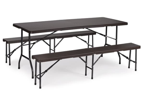 Campingbord - med bænke - 8 personer - 179x74x74 cm - brun
