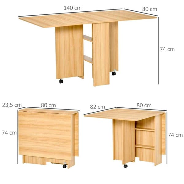 Rootz Fällbord - Matsalsbord - Sidobord - Mobilt bord - Skrivbord - Naturell - 140 X 80 X 74 Cm
