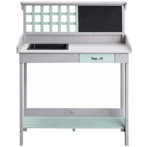 Rootz Havebord - Blomsterbord - Træpottebord - Grå/Lyseblå - 92lx42,5bx119,5H cm