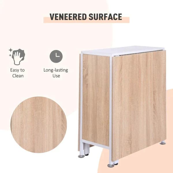 Rootz Folding Table - Dining Table - Side Tables - Storage Space For Living Room - Kitchen - Oak Wood - Metal Frame - Natural/White - 169 x 62 x 75 cm
