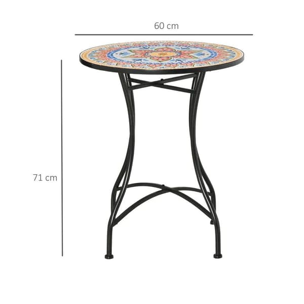 Rootz Puutarhapöytä - Mosaiikkipöytä - Pyöreä Bistropöytä - Sivupöytä Mosaic Top Keraaminen - Metalli - Punainen + Sininen + Valkoinen - Ø60 cm