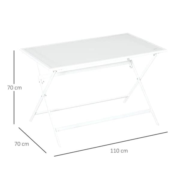 Rootz Havebord - Stort spisebord - Metal - Hærdet glas - Hvid - 110 cm x 70 cm x 70 cm