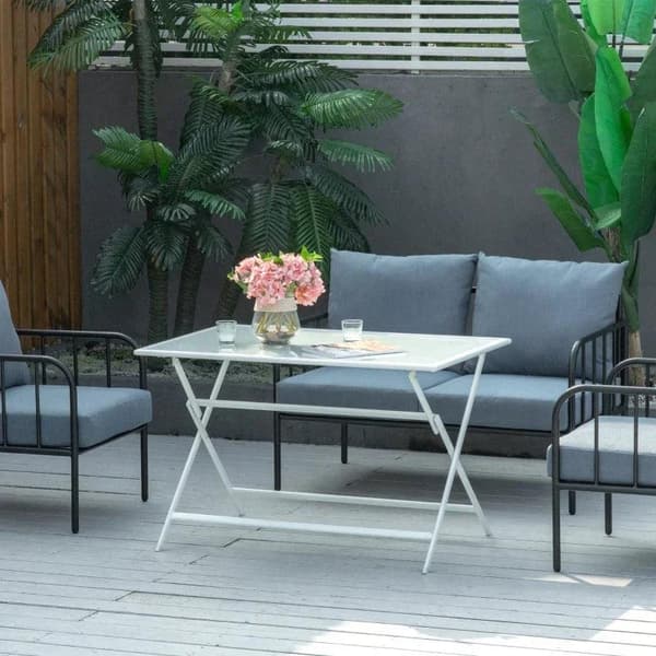 Rootz Havebord - Stort spisebord - Metal - Hærdet glas - Hvid - 110 cm x 70 cm x 70 cm