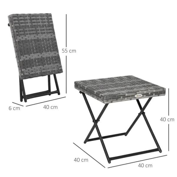 Rootz Havebord - Sammenklappeligt sidebord i rattaneffekt - Grå - 40 x 40 x 40 cm