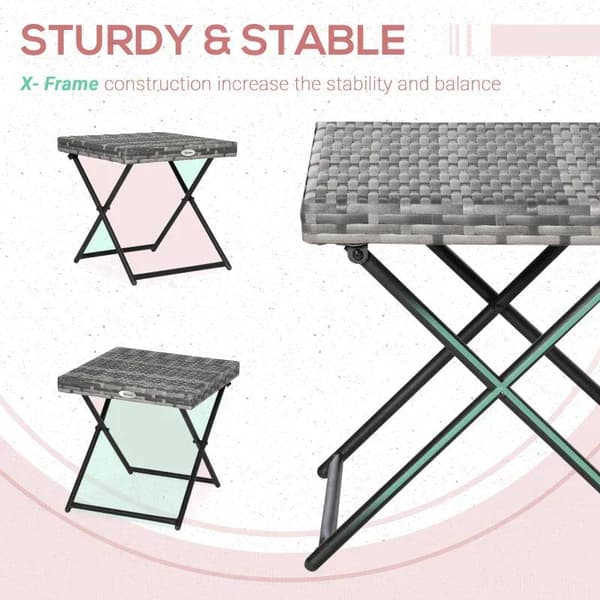 Rootz Havebord - Sammenklappeligt sidebord i rattaneffekt - Grå - 40 x 40 x 40 cm
