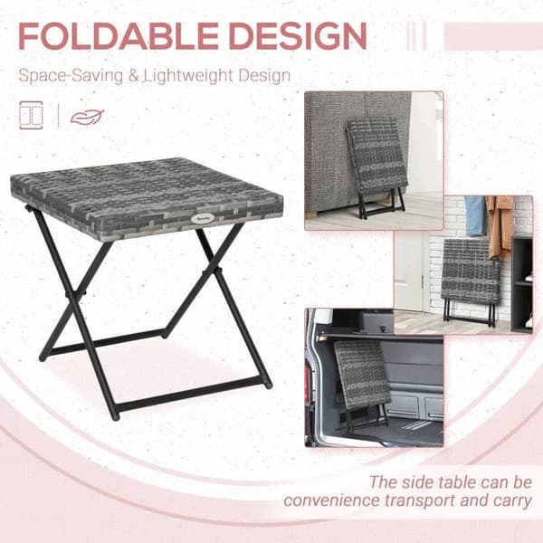 Rootz Havebord - Sammenklappeligt sidebord i rattaneffekt - Grå - 40 x 40 x 40 cm