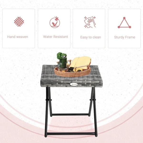 Rootz Havebord - Sammenklappeligt sidebord i rattaneffekt - Grå - 40 x 40 x 40 cm