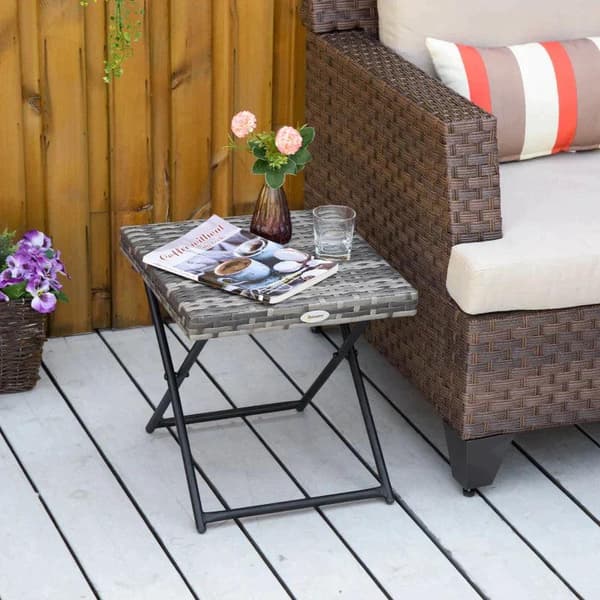 Rootz Havebord - Sammenklappeligt sidebord i rattaneffekt - Grå - 40 x 40 x 40 cm