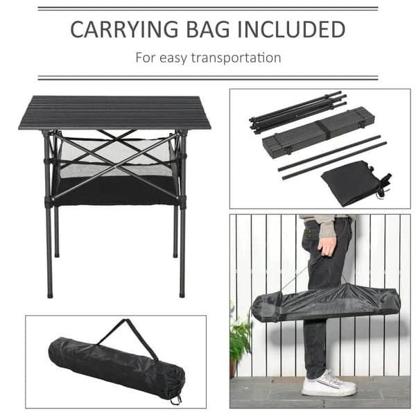 Rootz Havebord - Aluminiumsfoldebord - Campingbord med opbevaringspose - Transportabelt til havens strandpicnic - koksgrå - 70 cm x 70 cm x 69 cm
