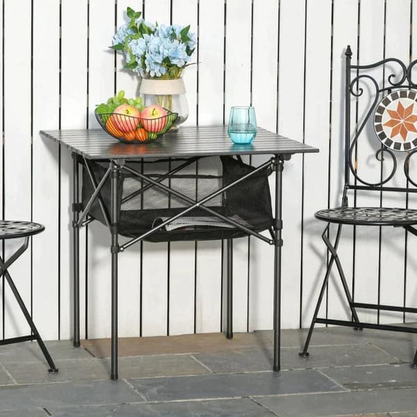 Rootz Havebord - Aluminiumsfoldebord - Campingbord med opbevaringspose - Transportabelt til havens strandpicnic - koksgrå - 70 cm x 70 cm x 69 cm