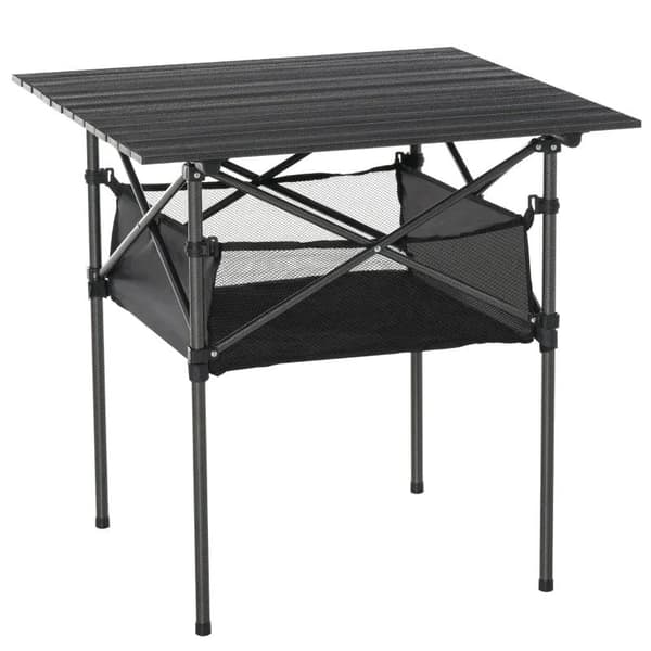 Rootz Havebord - Aluminiumsfoldebord - Campingbord med opbevaringspose - Transportabelt til havens strandpicnic - koksgrå - 70 cm x 70 cm x 69 cm