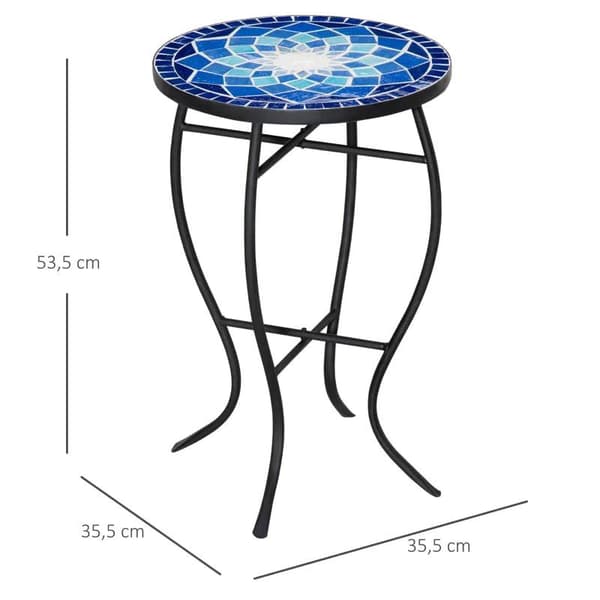Rootz Havebord - Sidebord - Bord - Metalstel og holdbart - Mosaikdesign - Keramik/jern - Blå/Hvid