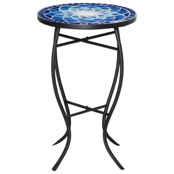 Rootz Havebord - Sidebord - Bord - Metalstel og holdbart - Mosaikdesign - Keramik/jern - Blå/Hvid