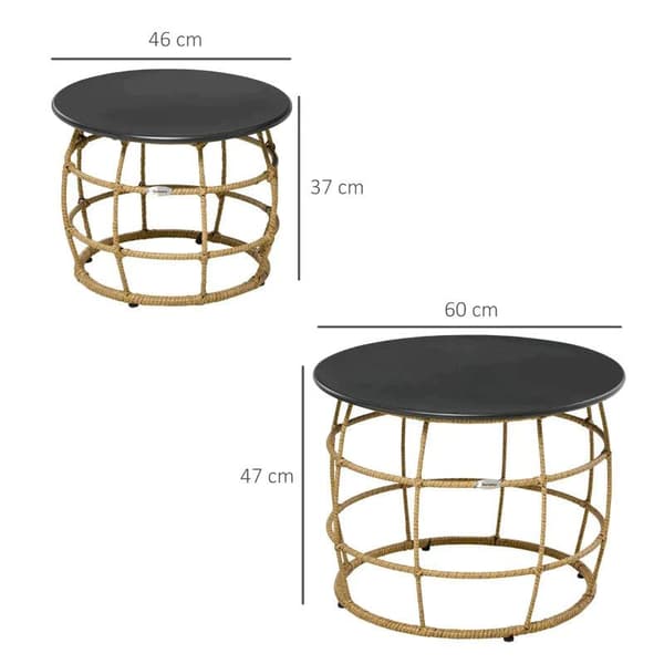 Rootz Trädgårdsbord - Set med 2 Boho Style Trädgårdsbord - Väderbeständig - Stapelbar - Naturlig + Mörkgrå - 60cm x 60cm x 47cm